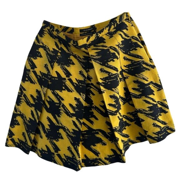 Club Monaco Black & Yellow Abstract Pleated Lined Mini Skirt, Size 00, Preppy - Picture 1 of 5